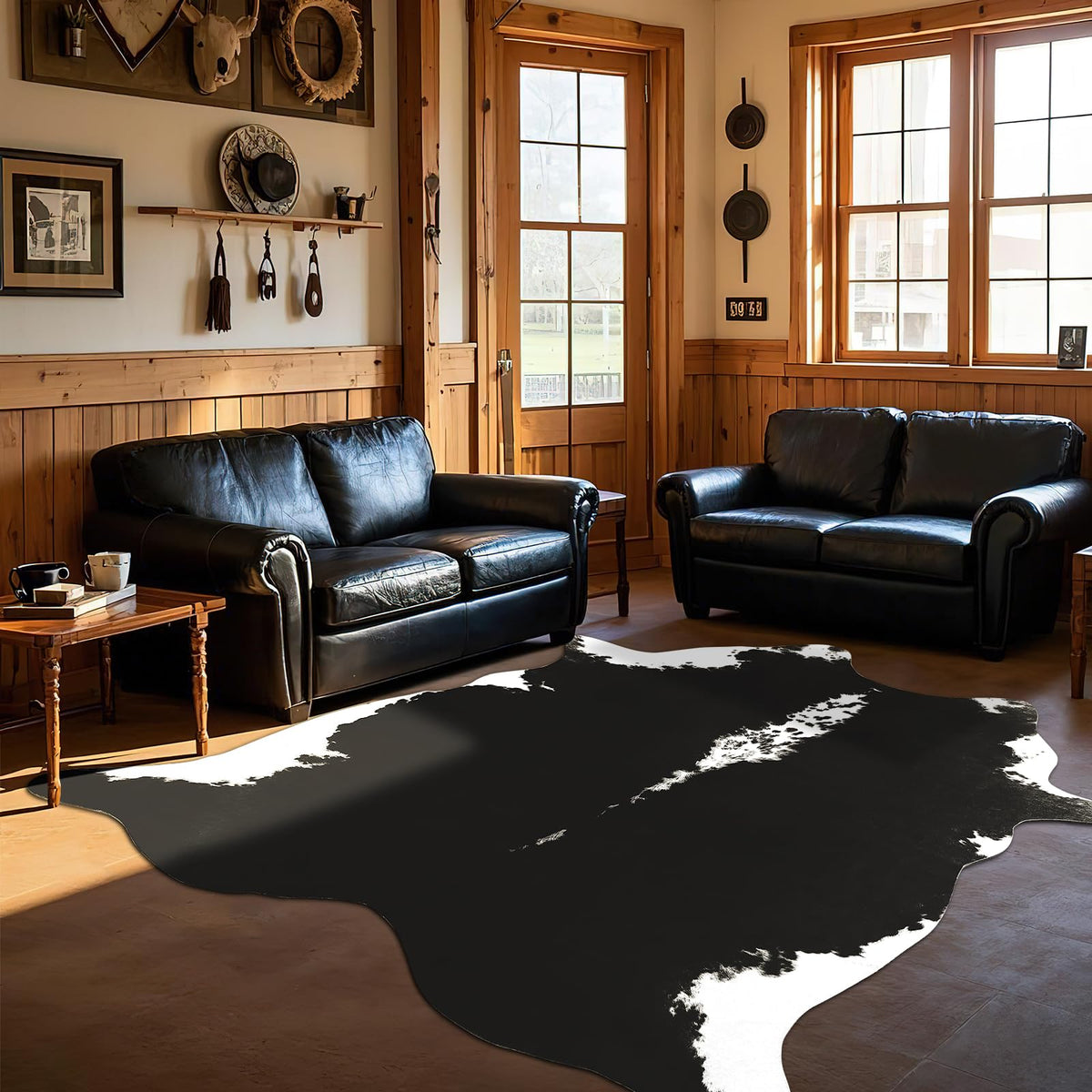 BENRON Faux Cowhide Rug, Cow Print Rug for Living Room Bedroom 4.6x5.2ft