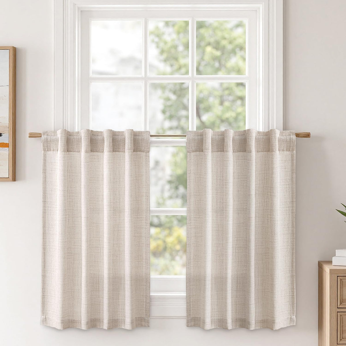 MIULEE Faux Linen Curtains 84 Inch Length 2 Panels Natural Semi Sheer Curtain with Back Tab Rod Pocket, Light Filtering Window Privacy Burlap Drapes for Living Room Bedroom 42W x 84L Linen
