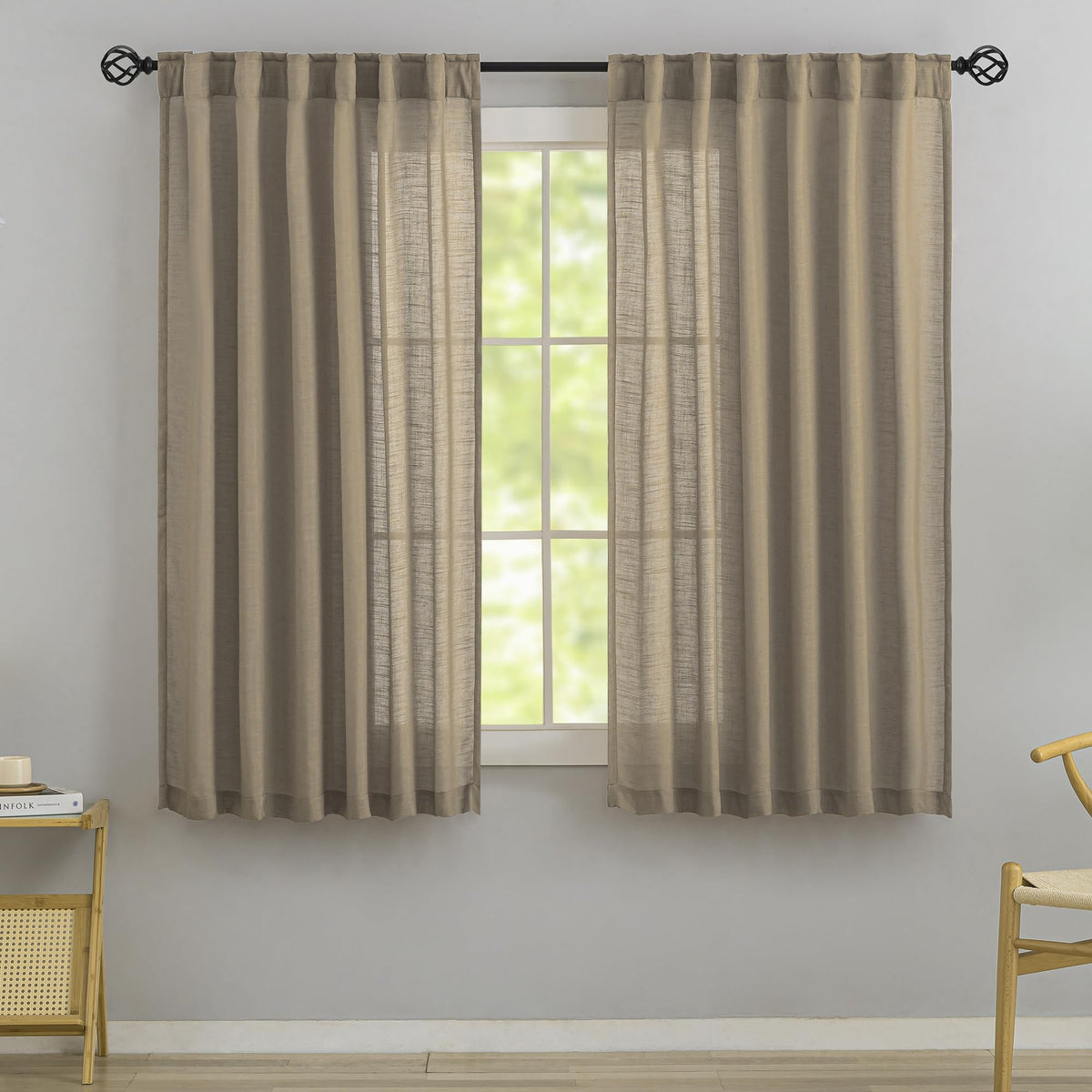 Natural Linen 144 Inch Length Curtains for Tall Floor Ceiling Villa Living Room -Cream Ivory Bak Tab Hooks Pleated Easy Open Sliding Semi Sheer 144 inch Extra Long 2 Story Window Curtains,12 Foot