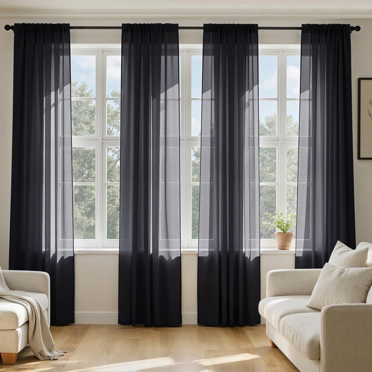 MIULEE White Sheer Curtains 84 Inches Long 4 Panels 42 x 84 Inches