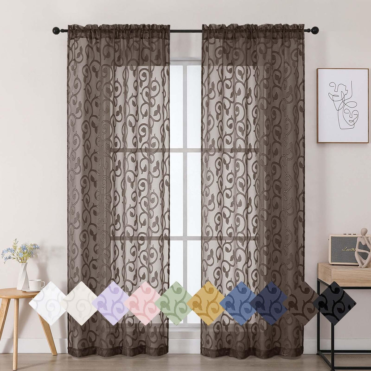 Dusty Blue Sheer Curtains for Bedroom Living Room 72 Inches Long 2 Panels Set, Soft Airy Geometric Jacquard Clip Curtains Drapes, Modern Rod Pocket Door Curtain, 2Pcs Each 42" Wx72 L Inch