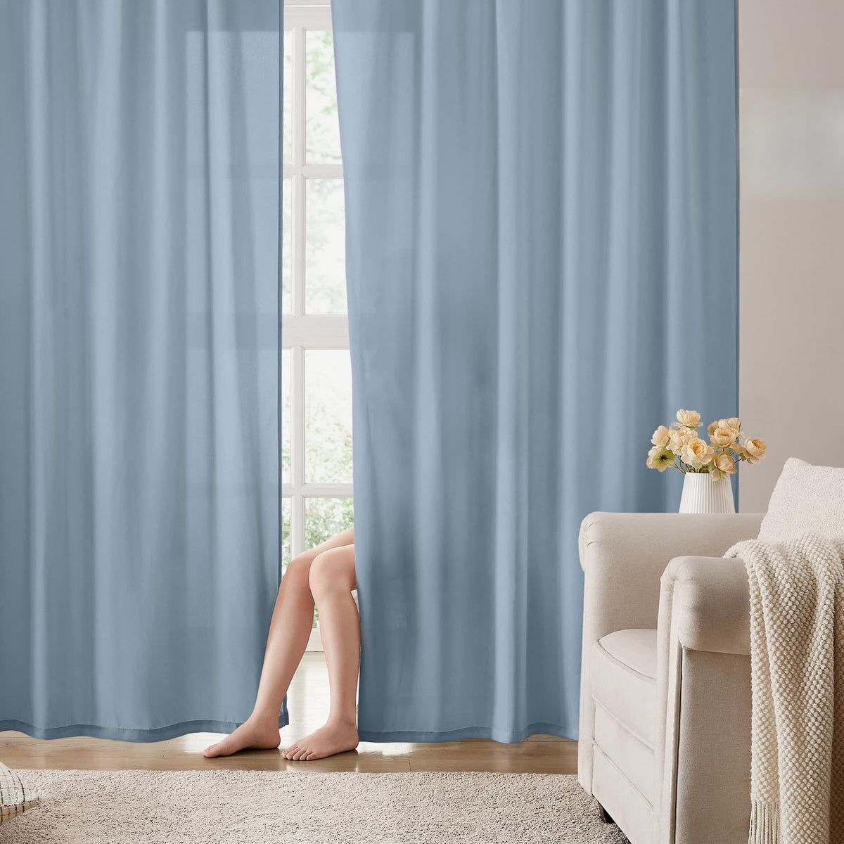 HOMEIDEAS Non-See-Through White Privacy Semi Sheer Curtains, 52 X 84 Inches