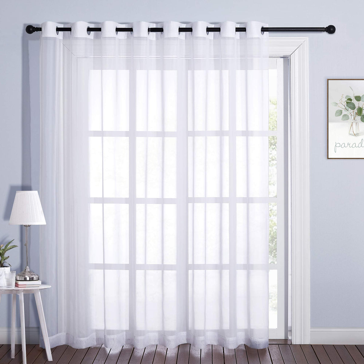 NICETOWN Living Room Window Curtain Extra Long & Wide, Grommet Casual Voile Sheer Airy Window Treatment Sweep to Floor for Sliding/French Door, Ivory, W100 x L108, 1 Panel