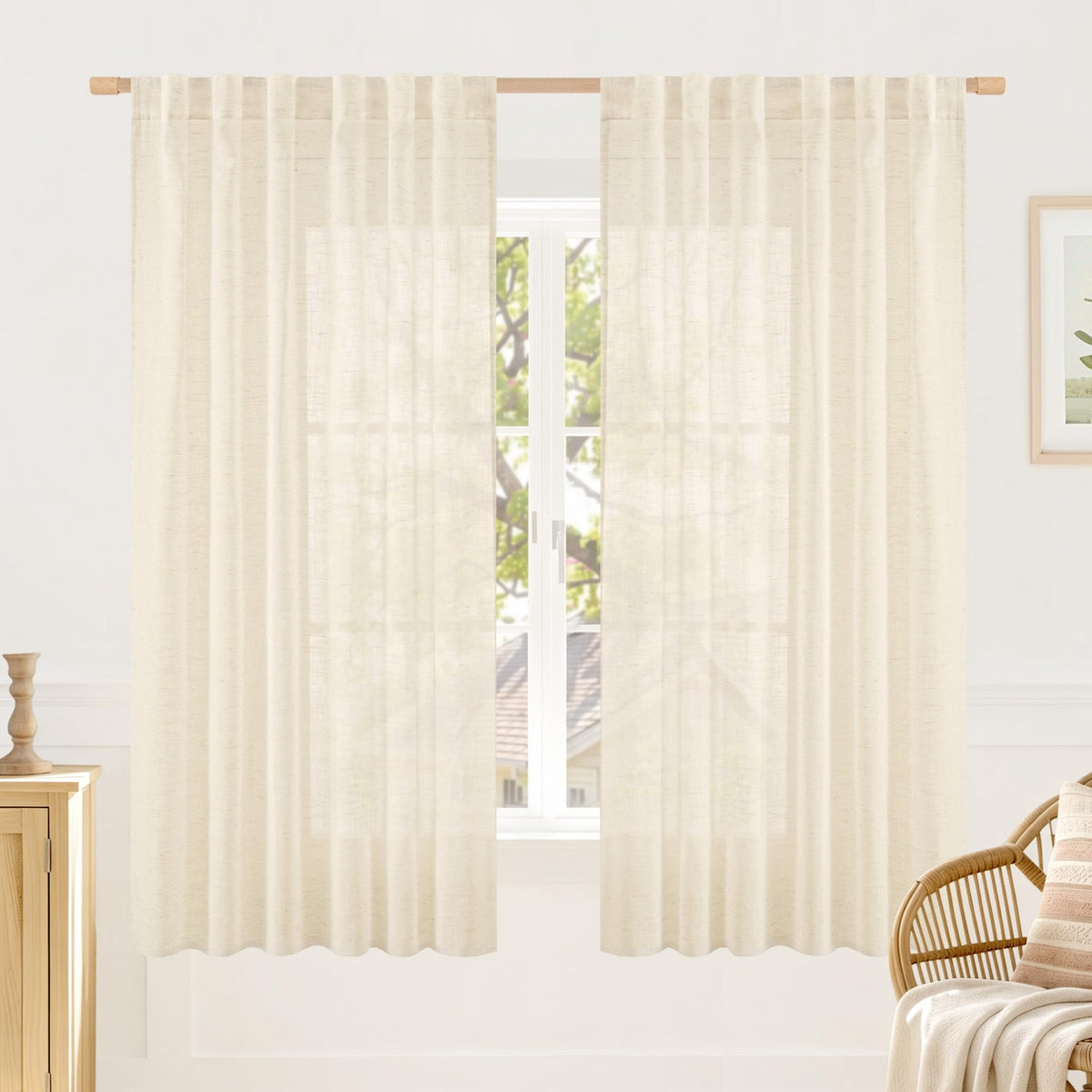 LAMIT Linen Semi Sheer Curtains 84 Inches Long for Living Room 2 Panels