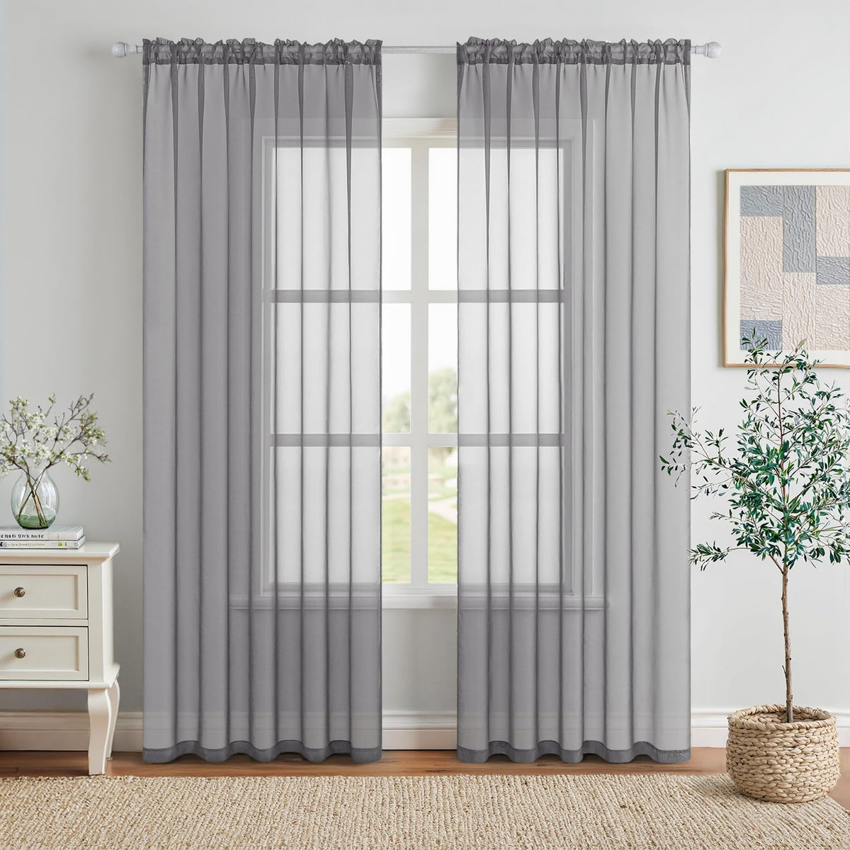MIULEE 2 Panels White Sheer Curtains for Living Room 54 X 105 Inches