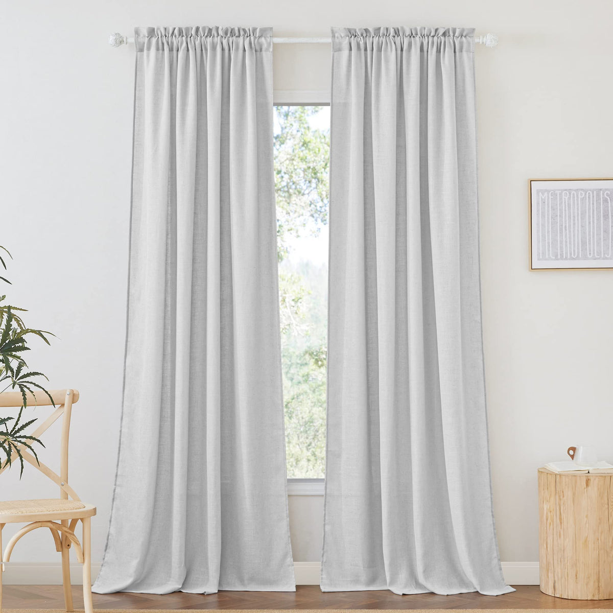 RYB HOME White Semi Sheer Curtains 84 inches Long for Living Room