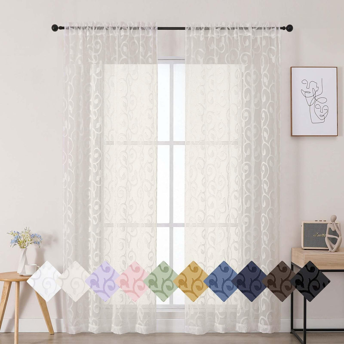 Dusty Blue Sheer Curtains for Bedroom Living Room 72 Inches Long 2 Panels Set, Soft Airy Geometric Jacquard Clip Curtains Drapes, Modern Rod Pocket Door Curtain, 2Pcs Each 42" Wx72 L Inch