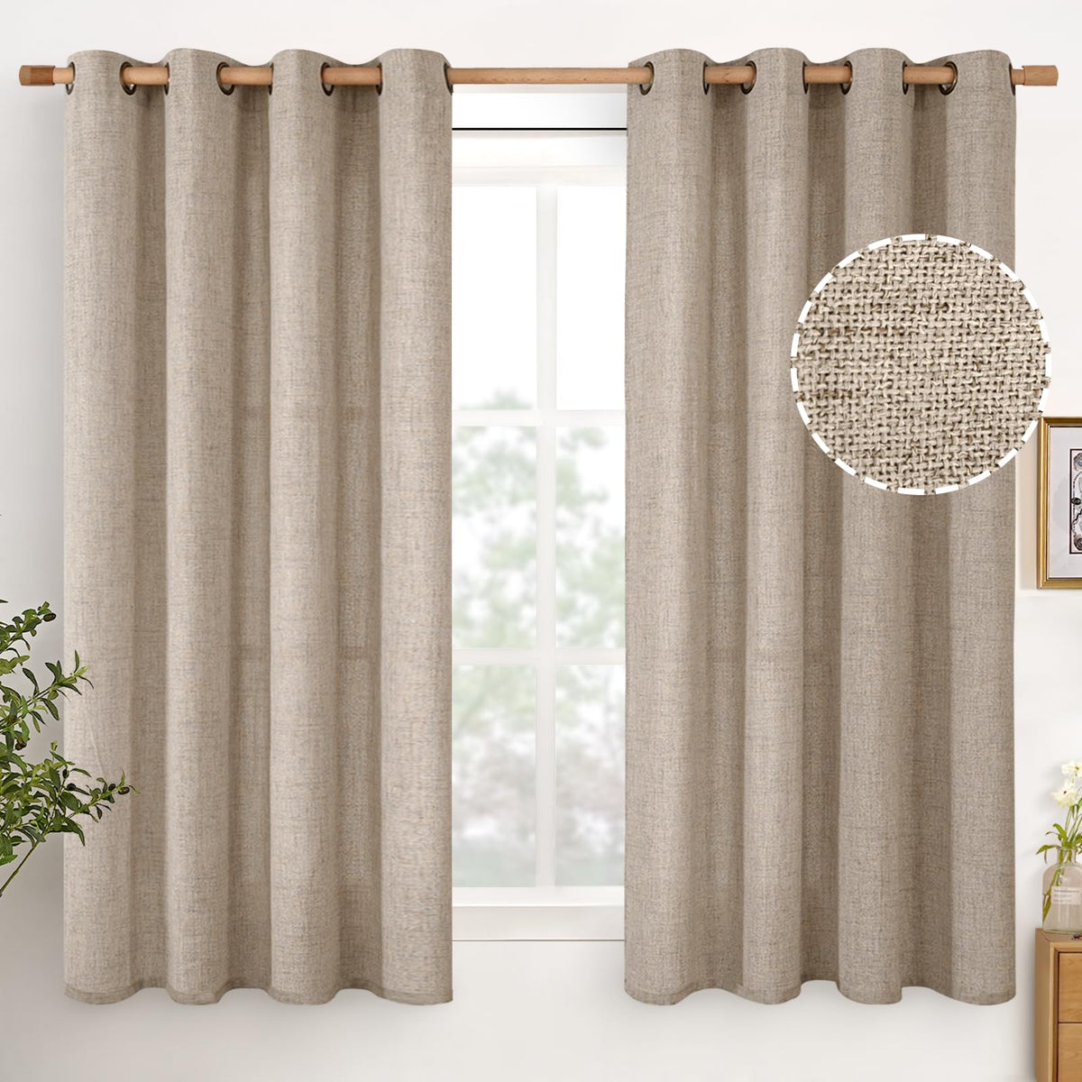 YoungsTex Linen Semi Sheer Curtains 63 Inch Length, Light Filtering Drapes