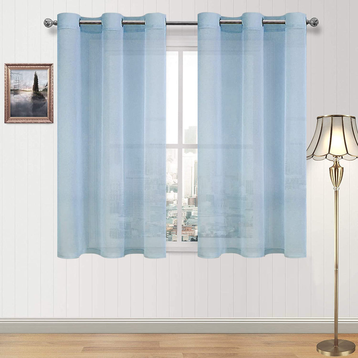 DWCN White Sheer Curtains Linen Look Semi Transparent Voile Grommet White Curtains for Living Dining Room Drapes 52 x 84 Inch Long, Set of 2 Panels
