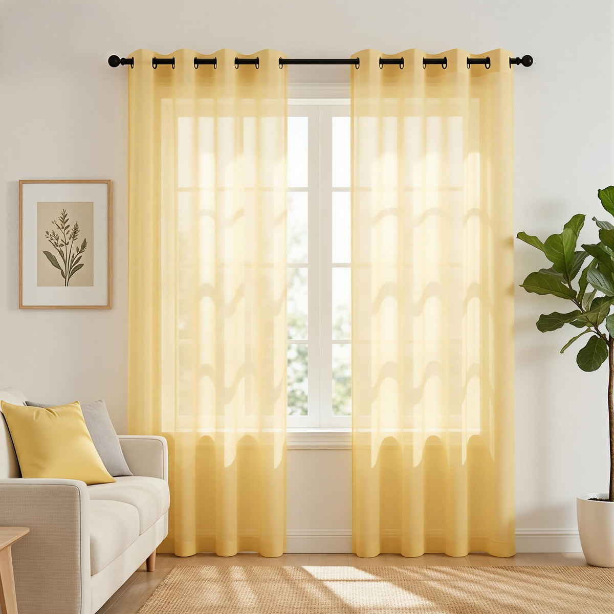 Mrs.Naturall Black Sheer Curtains 84 Inches Long for Living Room Set of 2 Panels Ring Grommet Window Curtain Panels for Bedroom 52x84 Inch Length