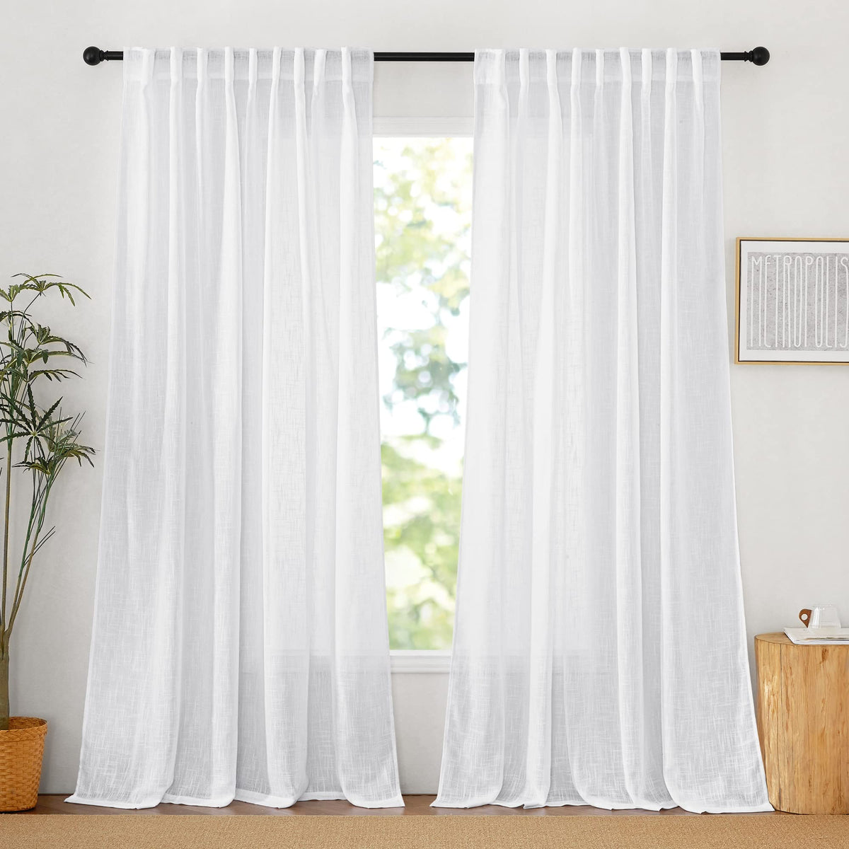 RYB HOME White Sheer Curtains for Living Room Patio Glass Door, W52 x L95