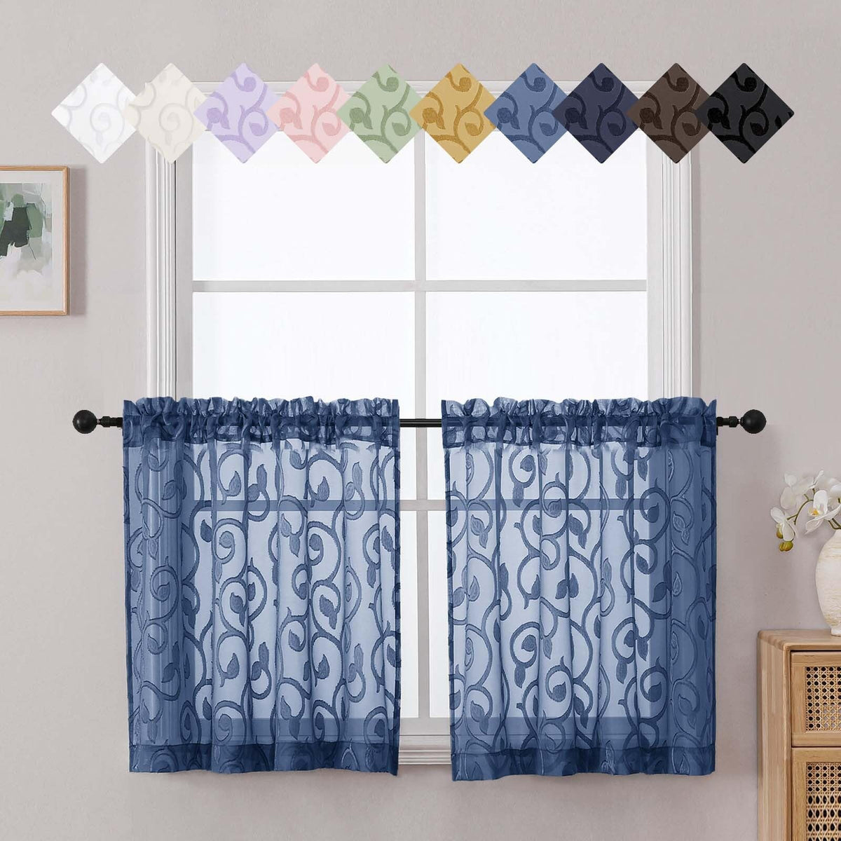 Dusty Blue Sheer Curtains for Bedroom Living Room 72 Inches Long 2 Panels Set, Soft Airy Geometric Jacquard Clip Curtains Drapes, Modern Rod Pocket Door Curtain, 2Pcs Each 42" Wx72 L Inch