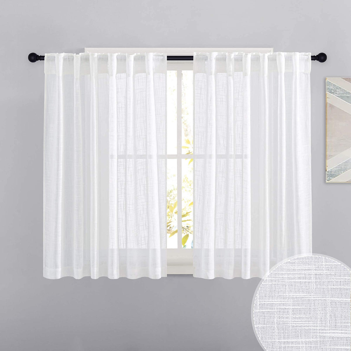 RYB HOME White Sheer Curtains for Living Room Patio Glass Door, W52 x L95