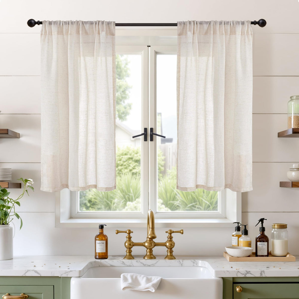 BGment Linen Sheer Curtains 84 Inches Long 2 Panels Set for Living Room