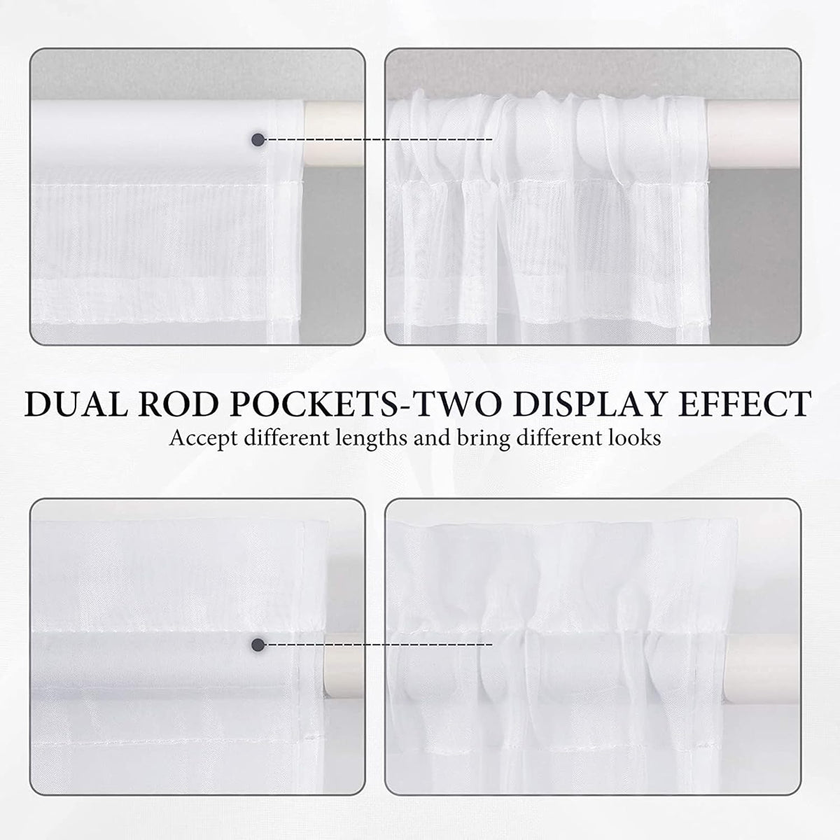 MIULEE White 54 Wide and 72 Inches Length French Door Sheer Curtains