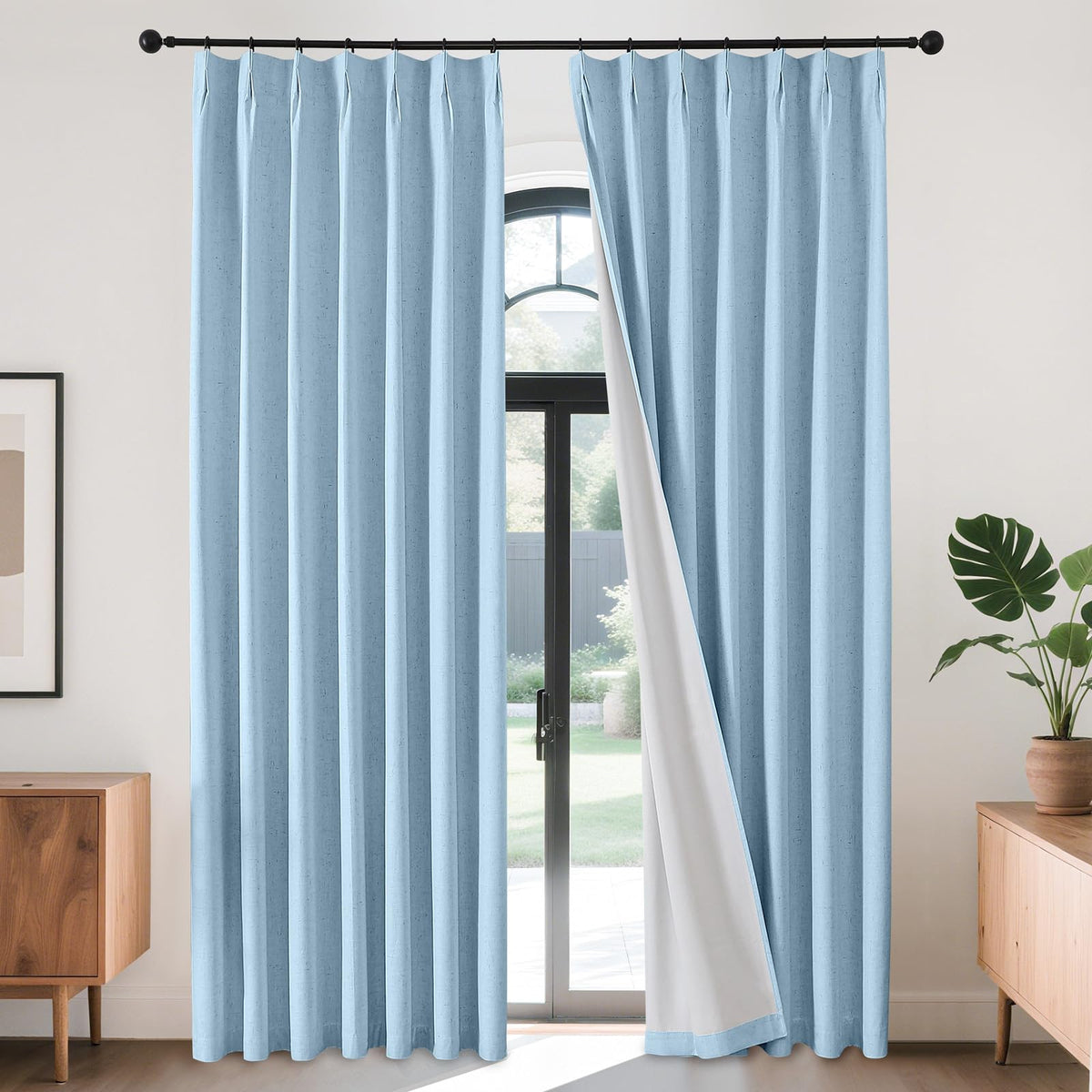 Joydeco Linen Curtains for Living Room,Light Filtering Rod Pocket Back Tab Semi Sheer Drapes Window Long Curtains 90 inches Long Ivory