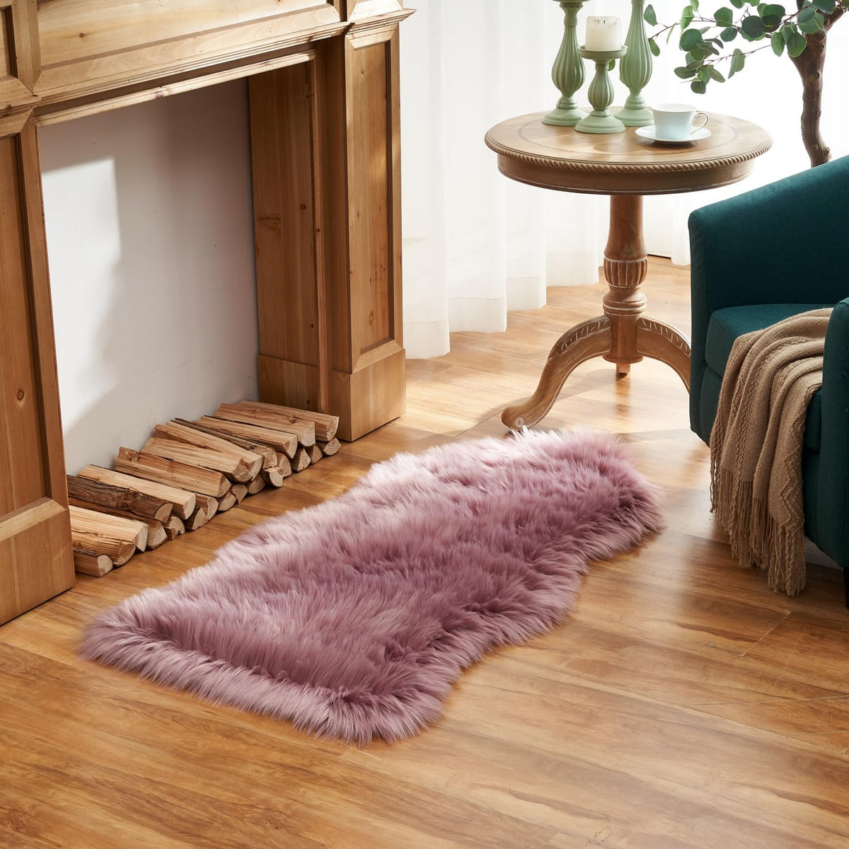 EasyJoy Ultra Soft Fluffy/Fuzzy Shaggy Area Rug Faux Fur Chair Cover Seat Pad for Bedroom Floor Sofa Living Room (2 x 6 ft Sheepskin, Beige)