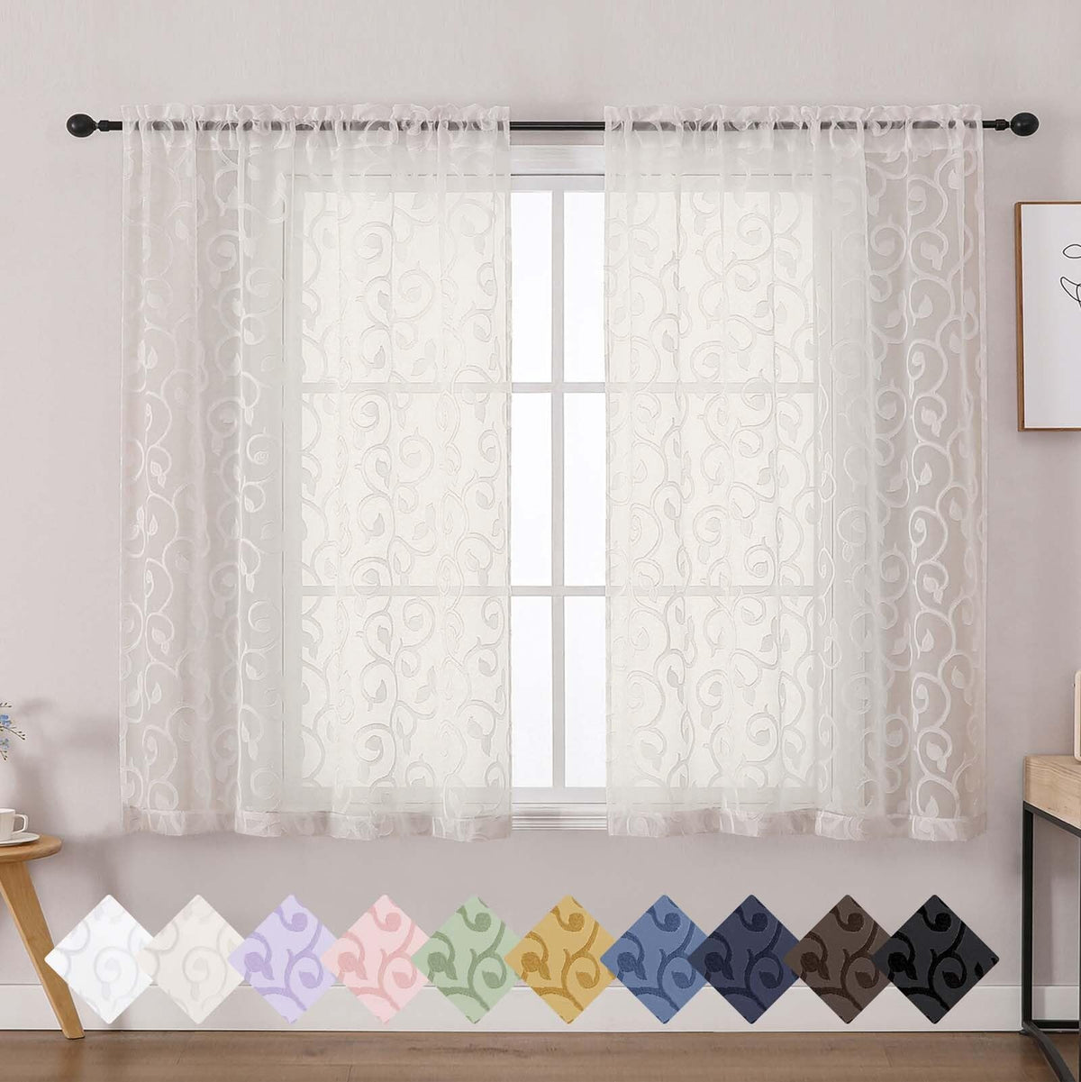 Dusty Blue Sheer Curtains for Bedroom Living Room 72 Inches Long 2 Panels Set, Soft Airy Geometric Jacquard Clip Curtains Drapes, Modern Rod Pocket Door Curtain, 2Pcs Each 42" Wx72 L Inch