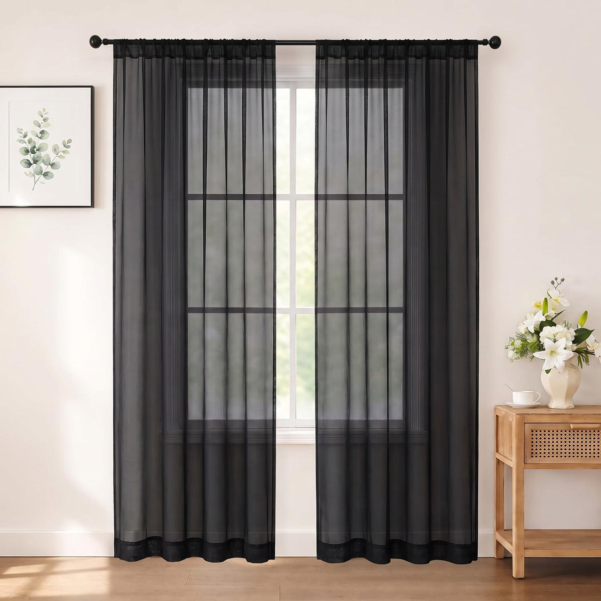 Chyhomenyc White Sheer Curtains 84 inch Long for Living Room, 2 Panels