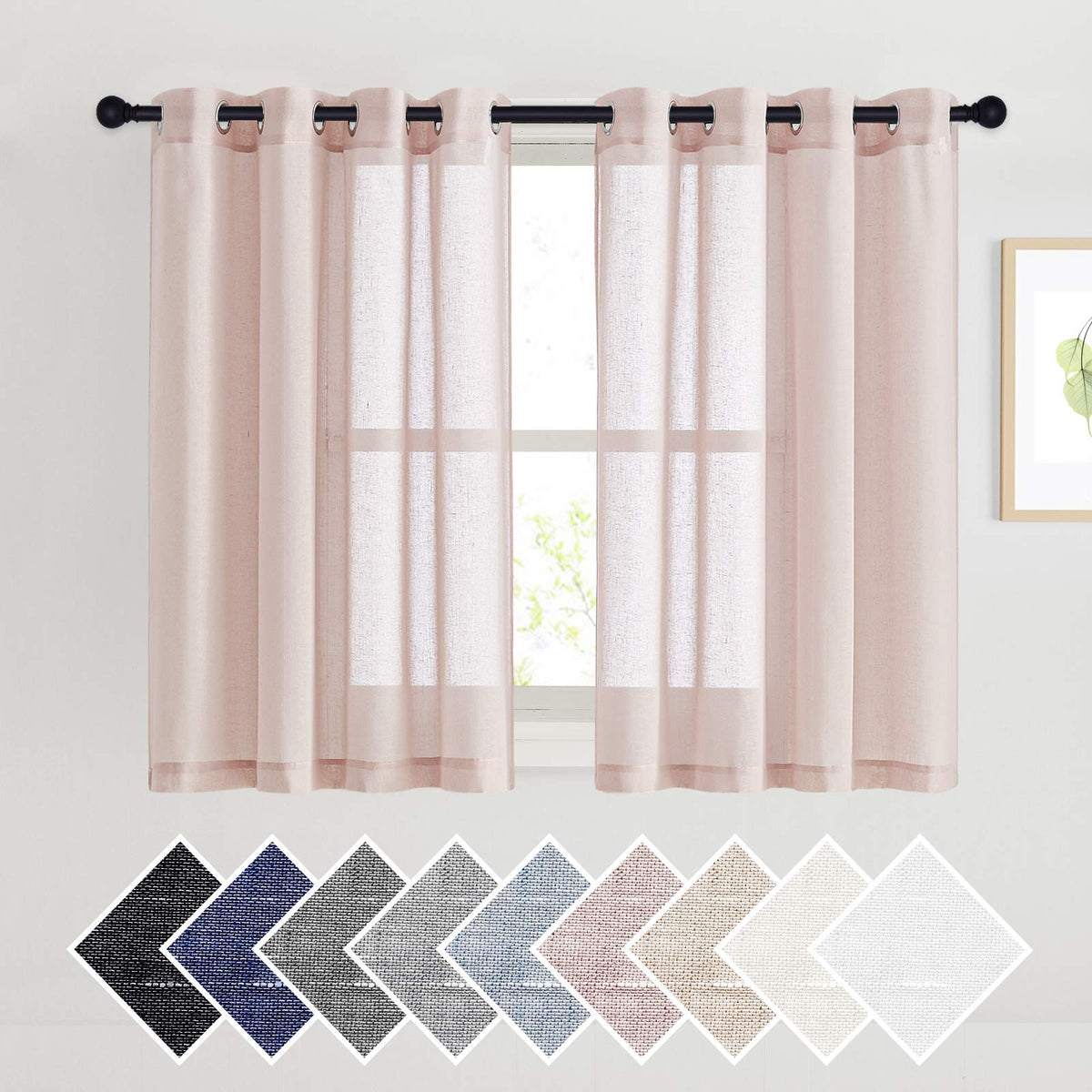 NICETOWN White Sheer Linen Curtains 84 Inch Length 2 Panels Set, W52xL84