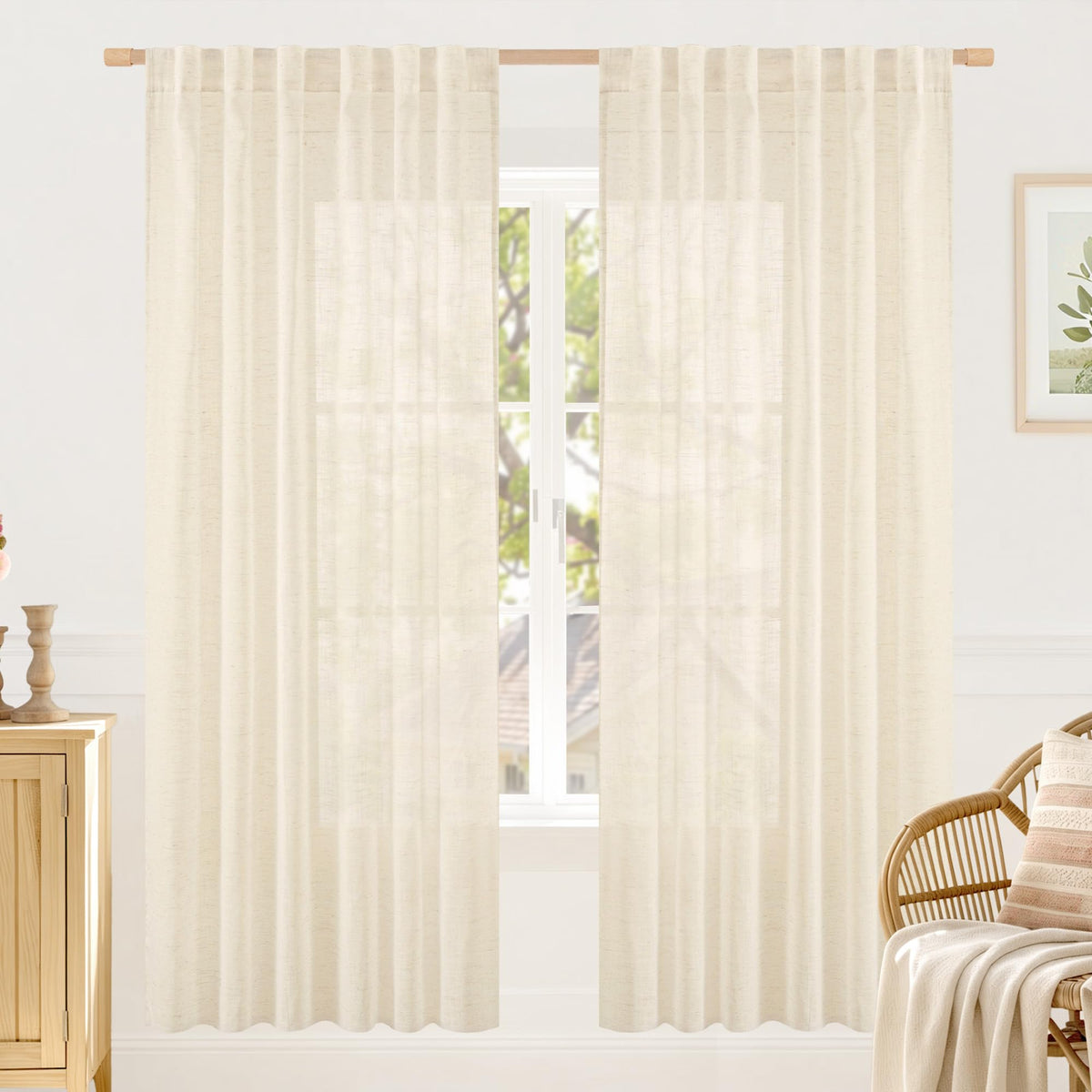 LAMIT Linen Semi Sheer Curtains 84 Inches Long for Living Room 2 Panels