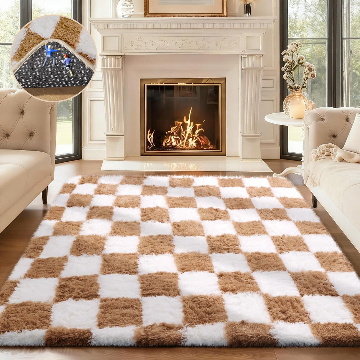 Ophanie 5x7 Area Rugs for Living Room Ivory, Fluffy Shag Large Fuzzy Plush Soft Rug, Shaggy Floor Big Carpets for Bedroom Nursery, Kids Home Decor Aesthetic with Over 99 pcs Pile fibers