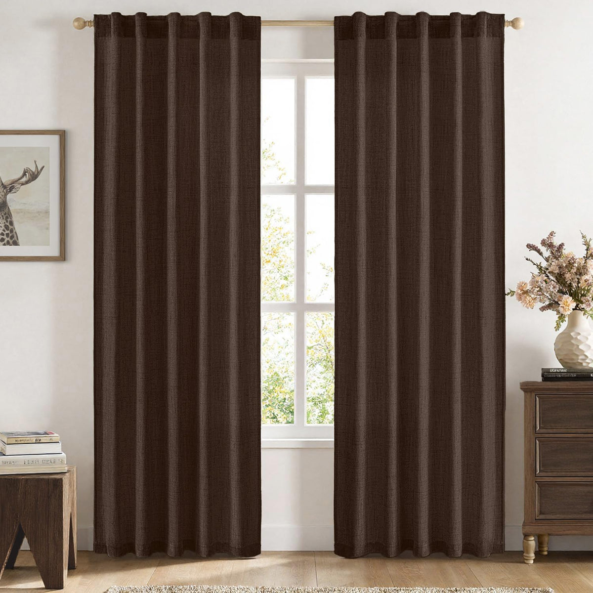 MIULEE Faux Linen Curtains 84 Inch Length 2 Panels Natural Semi Sheer Curtain with Back Tab Rod Pocket, Light Filtering Window Privacy Burlap Drapes for Living Room Bedroom 42W x 84L Linen