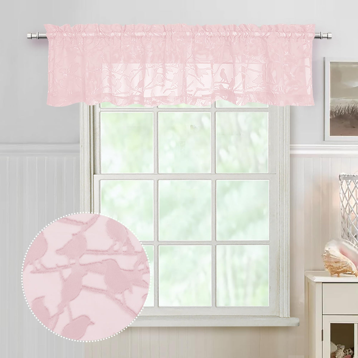 OVZME Sage Green Sheer Curtains 63 Inch Length 2 Panel Set, Light Filtering Bedroom Curtains with Dual Rod Pocket Top, Leaf Bird Clip Jacquard Sheer Farmhouse Window Drapes for Living Room, 2x38Wx63L