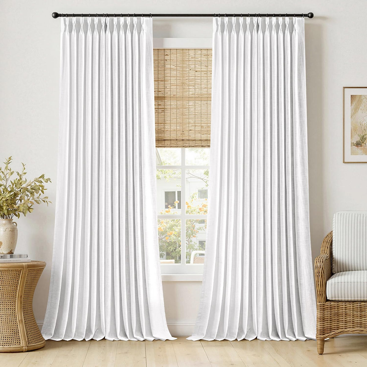 MIULEE Pinch Pleated Thick Linen Curtains 96 Inches Burlap Brown Curtains