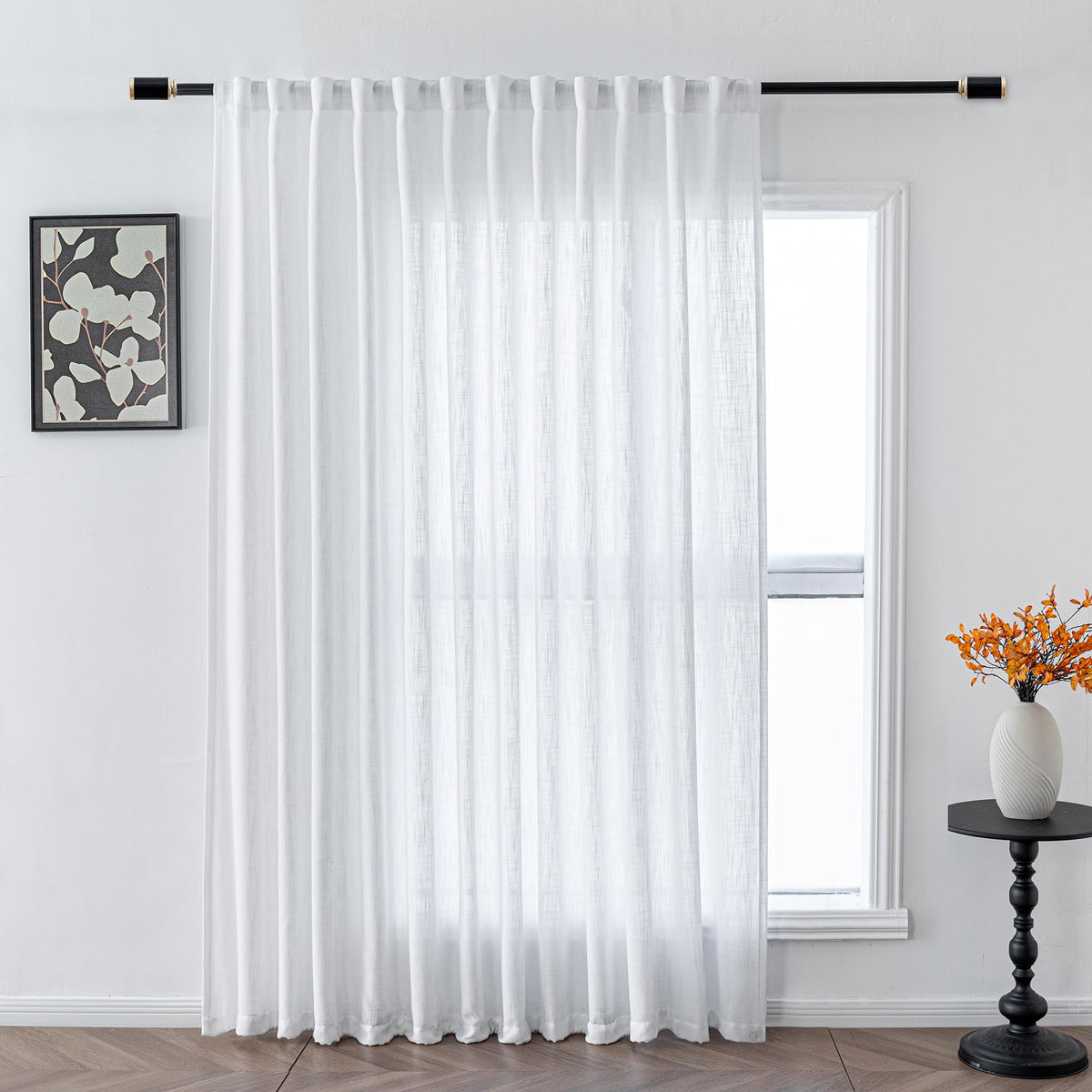 MYSKY HOME Linen Curtains for Living Room, Natural Semi Sheer Curtains & Drapes 84 inches Length 2 Panels Set Farmhouse Country Boho Style Back Tab Draperies for Sliding Glass Door, 50" Wide, Linen