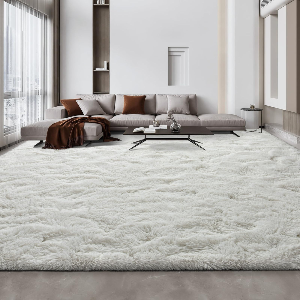 Deerhoo Large Shag Area Rugs 5 x 8, Tie-Dyed Plush Fuzzy Rugs, Light Grey