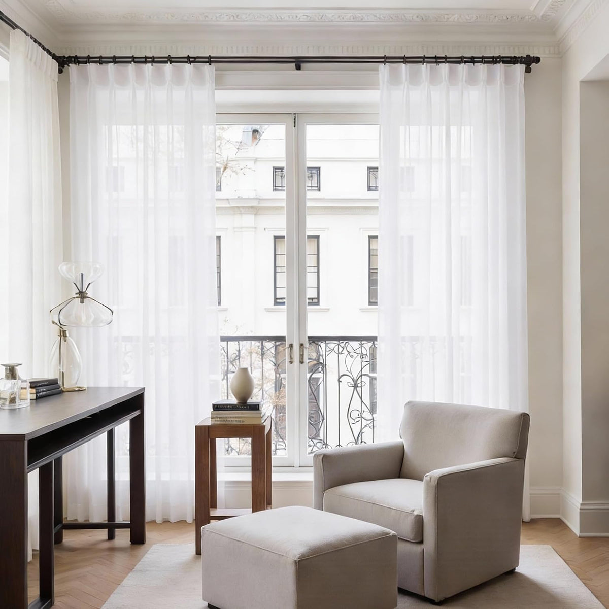 KangBang White Pinch Pleated Sheer Curtains 84 Inches Long 2 Panels