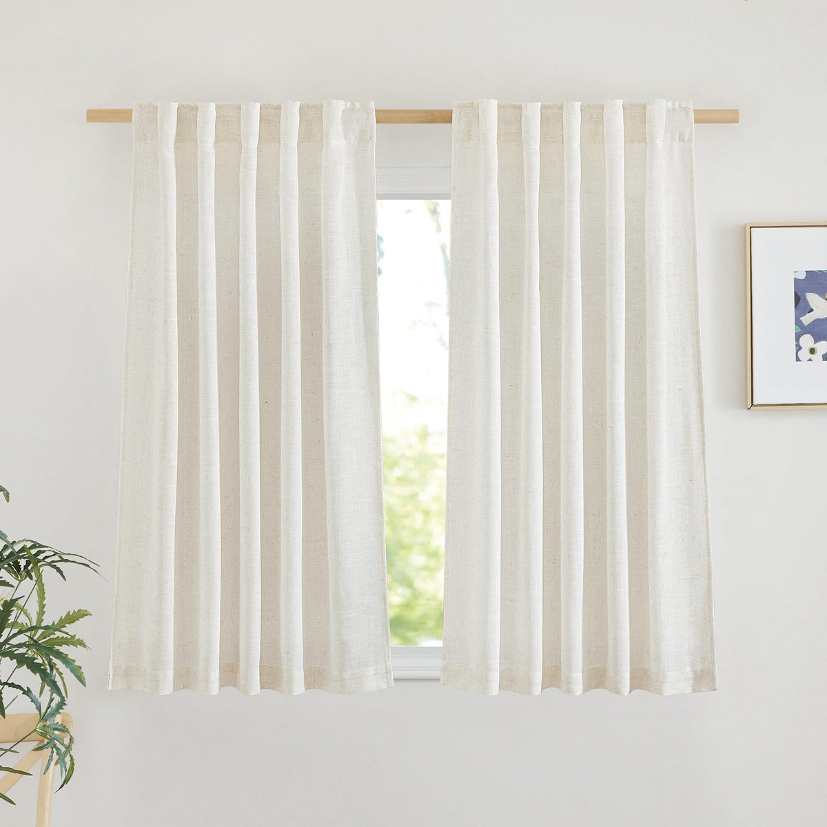 NICETOWN White Linen Sheer Curtains and Drapes 84 inches Long, Rod Pocket & Back Tab semitransparent with Light Through Vertical Window Treatments for Sliding Glass Door & Living Room, 52"W, Set of 2