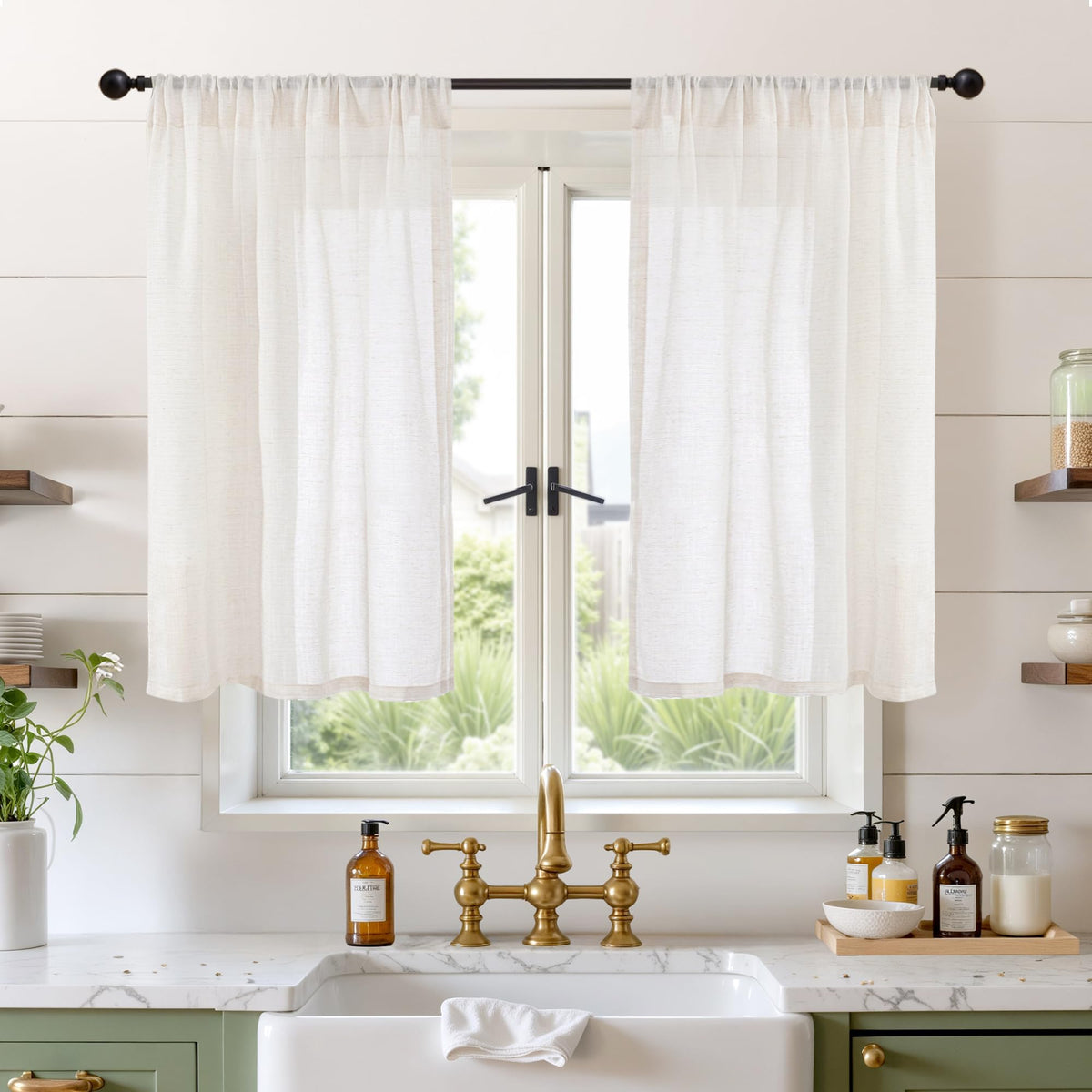 BGment Linen Sheer Curtains 84 Inches Long 2 Panels Set for Living Room