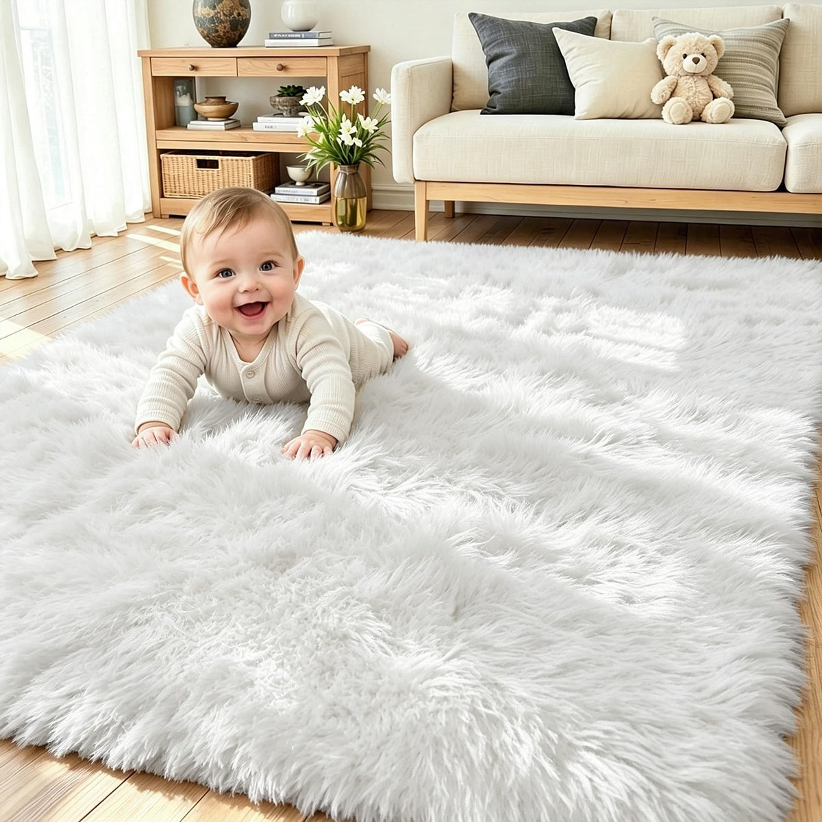 8x10 Black Area Rug for Living Room Bedroom, Soft Fluffy Fuzzy Fur Shag Rug