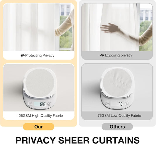 Anmao Non-See-Through Off White Privacy Semi Sheer Curtains for Living Room 84 Inch Length 2 Panels Set, Light Filtering that Let Light in Rod Pocket Window Drapes for Bedroom, 52W x 84L, Ivory White