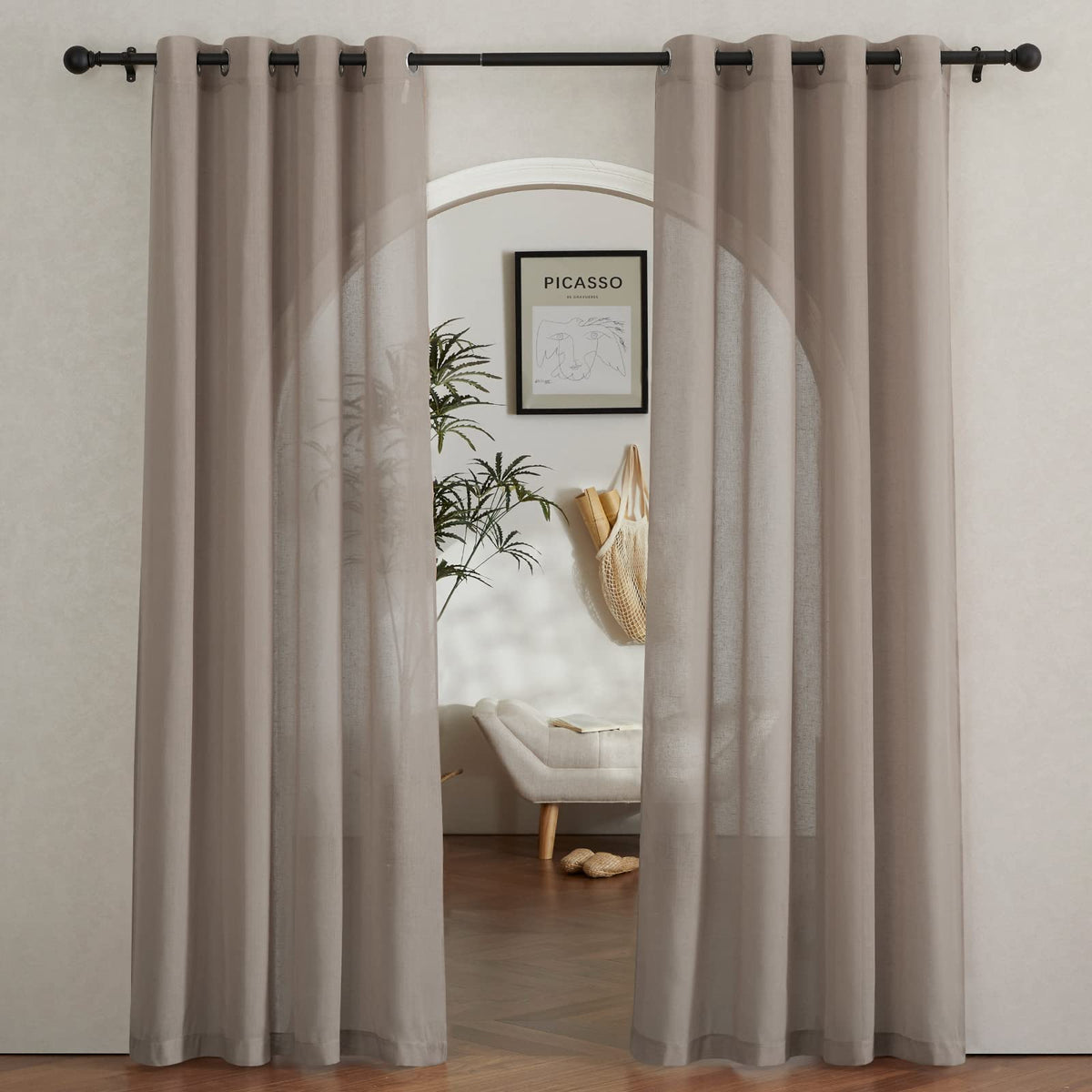 NICETOWN White Sheer Linen Curtains 84 Inch Length 2 Panels Set, W52xL84