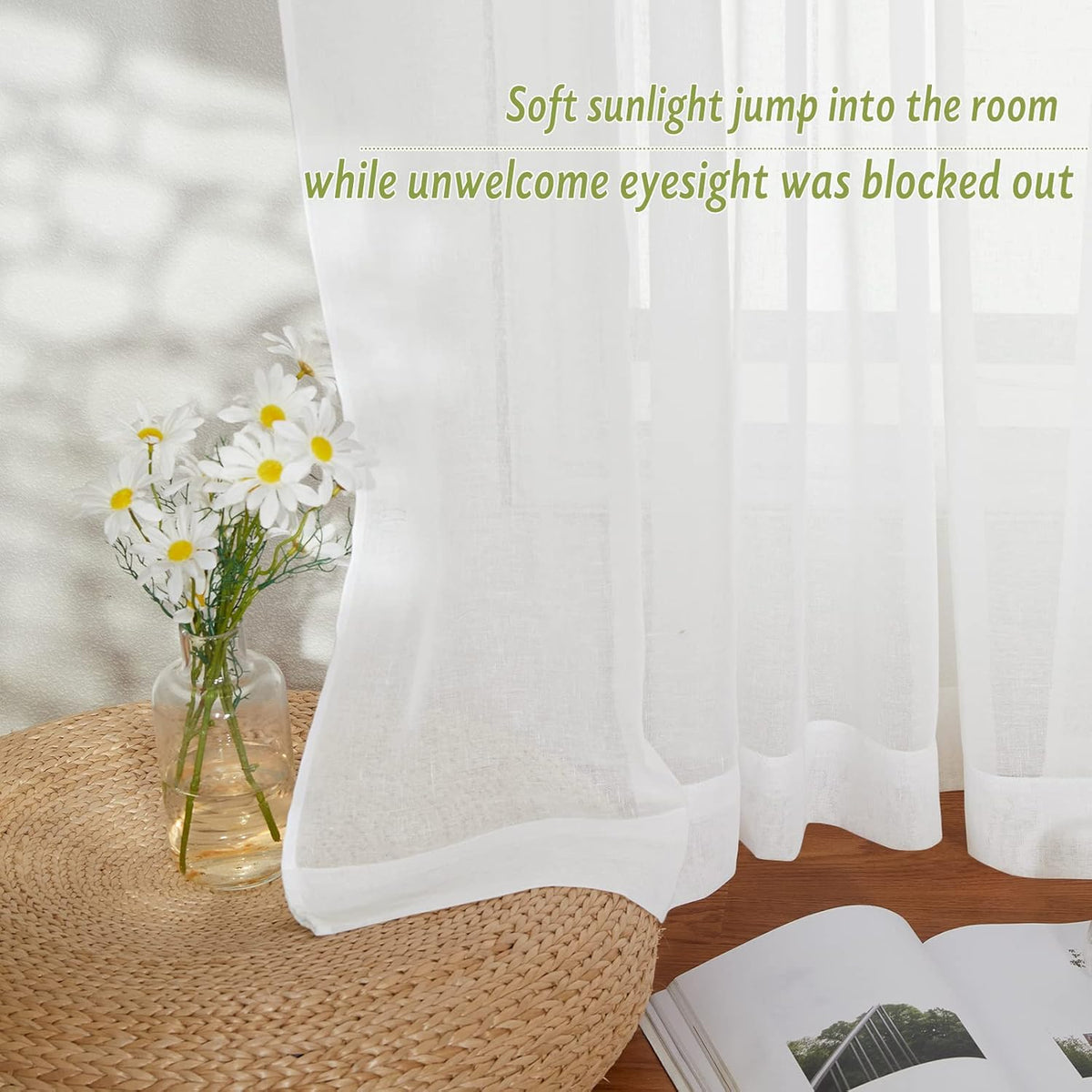 PONY DANCE White Sheer Curtains 96 inches Long, 2 Panels