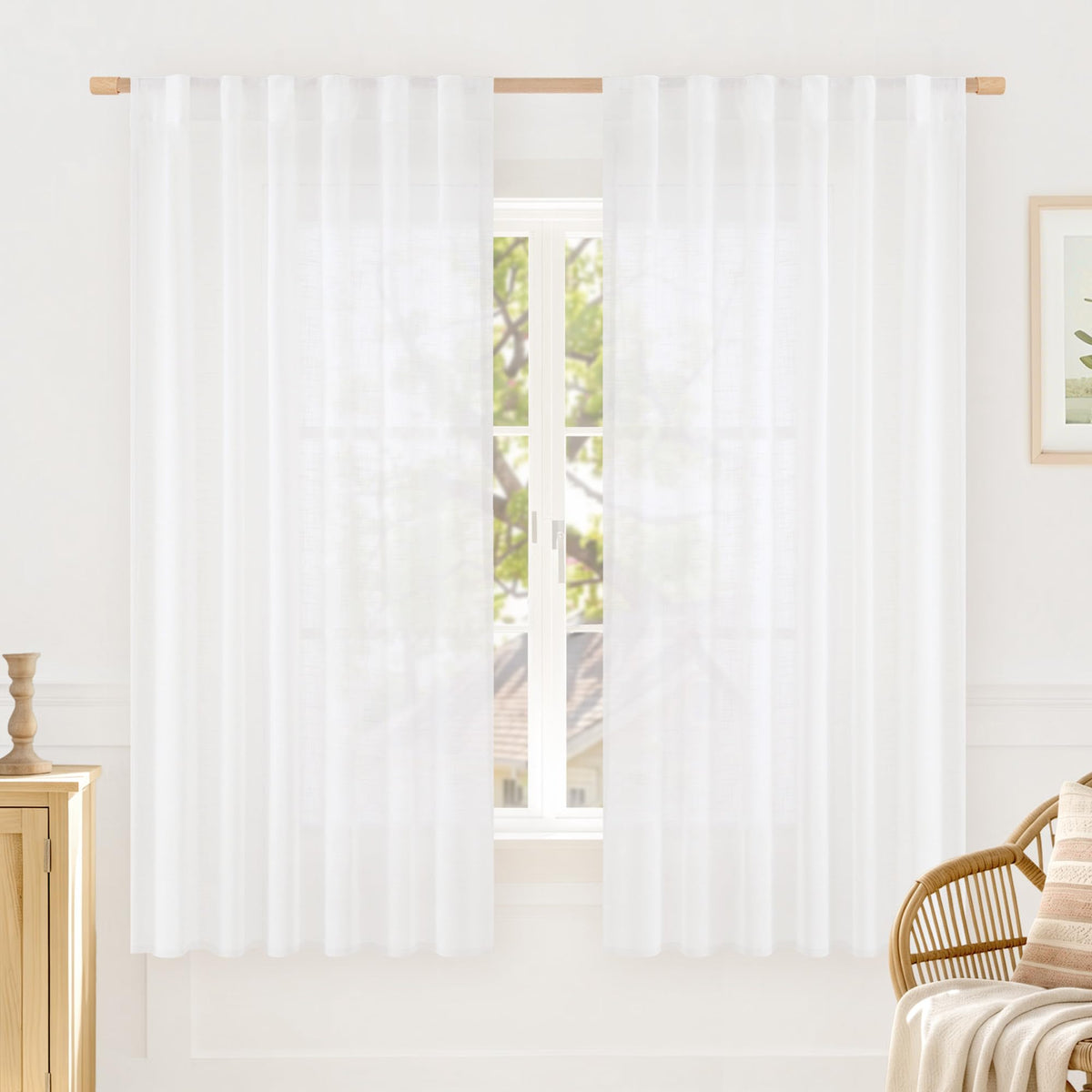 LAMIT Linen Semi Sheer Curtains 84 Inches Long for Living Room 2 Panels