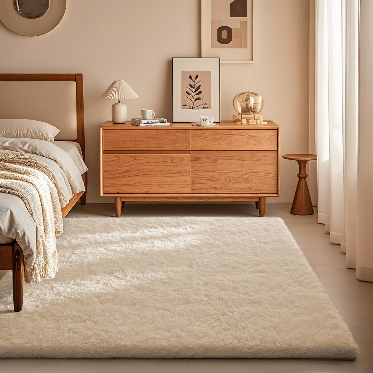Ophanie 5x7 Area Rugs for Living Room Ivory, Fluffy Shag Large Fuzzy Plush Soft Rug, Shaggy Floor Big Carpets for Bedroom Nursery, Kids Home Decor Aesthetic with Over 99 pcs Pile fibers