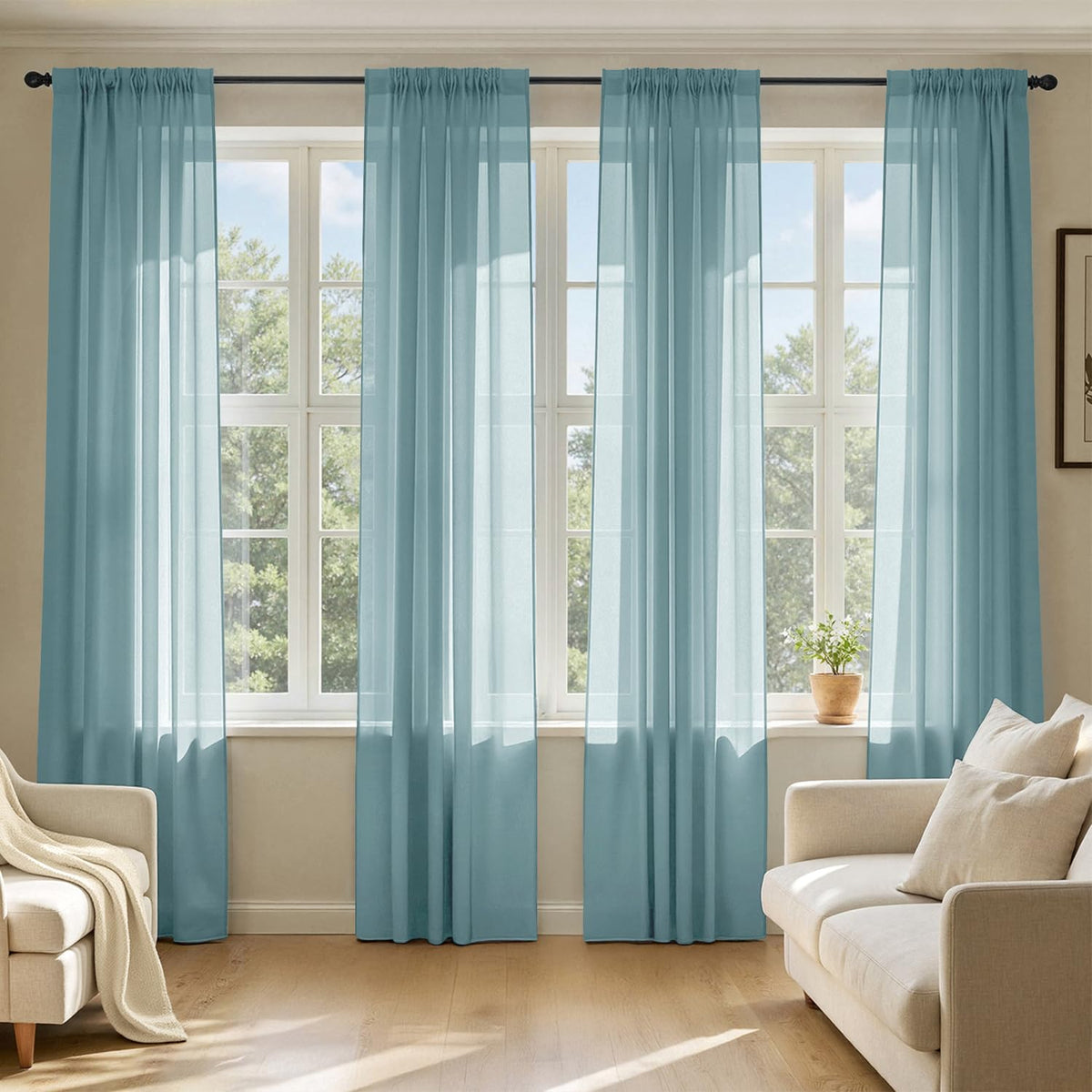 MIULEE White Sheer Curtains 84 Inches Long 4 Panels 42 x 84 Inches