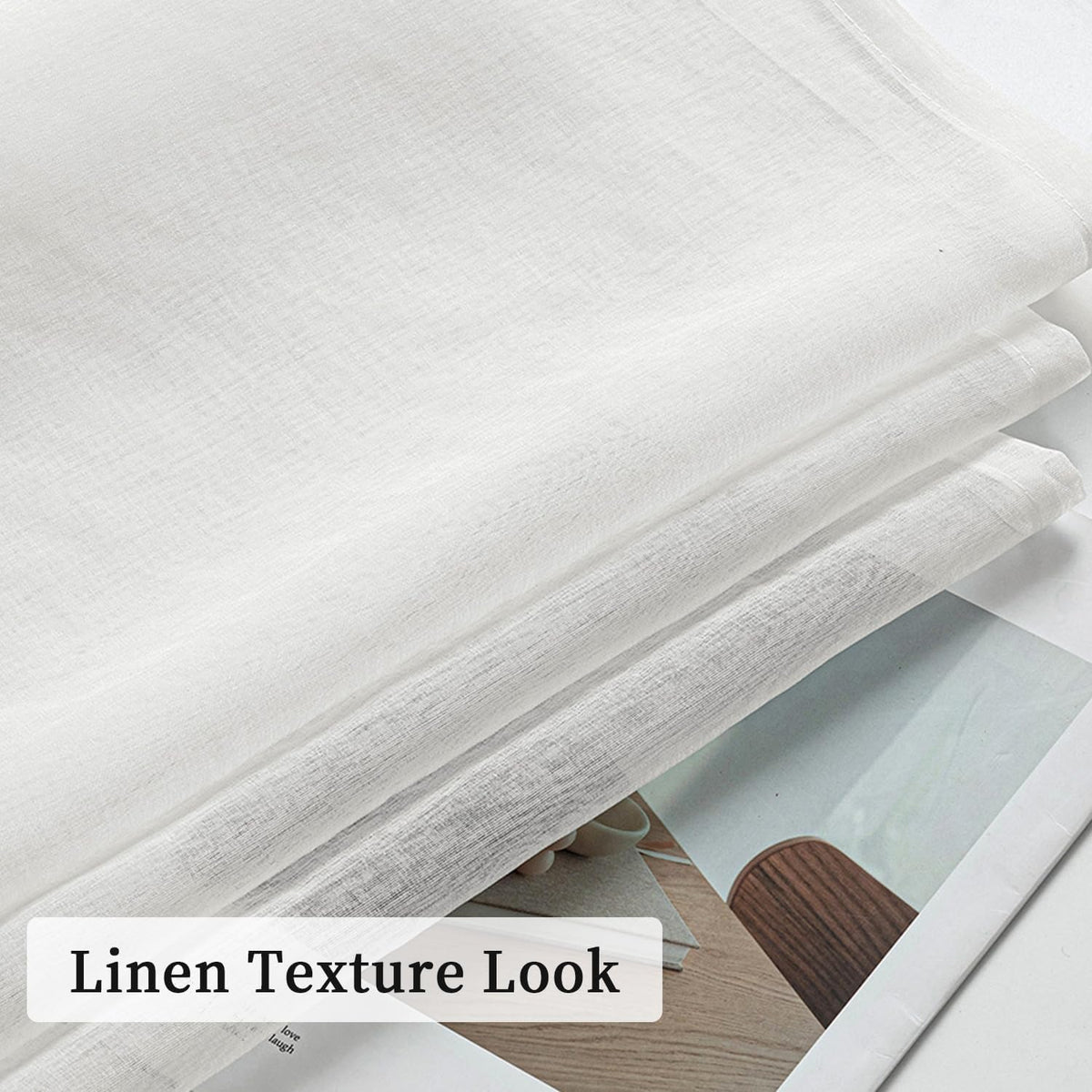 MIULEE Ivory Sheer Curtains Linen Textured Panels 54X84 Inches