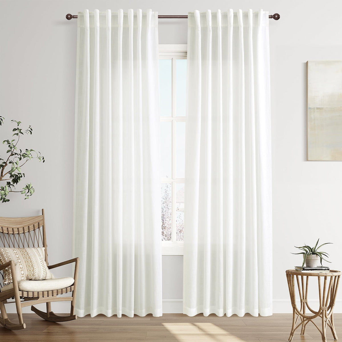 Joywell Linen Sheer Curtains 84 Inches Long for Living Room Beige Cream