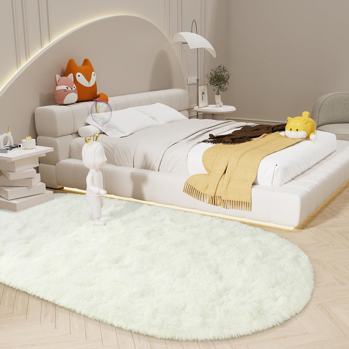 LOCHAS Bedroom Rug 2.6' x 5.3', Grey Fluffy Shaggy Area Rug for Kids Room