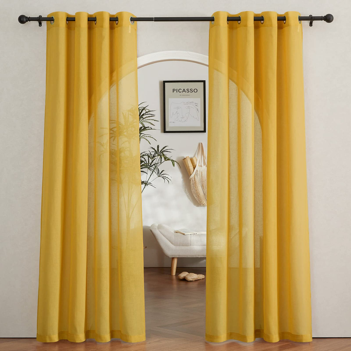 NICETOWN White Sheer Linen Curtains 84 Inch Length 2 Panels Set, W52xL84