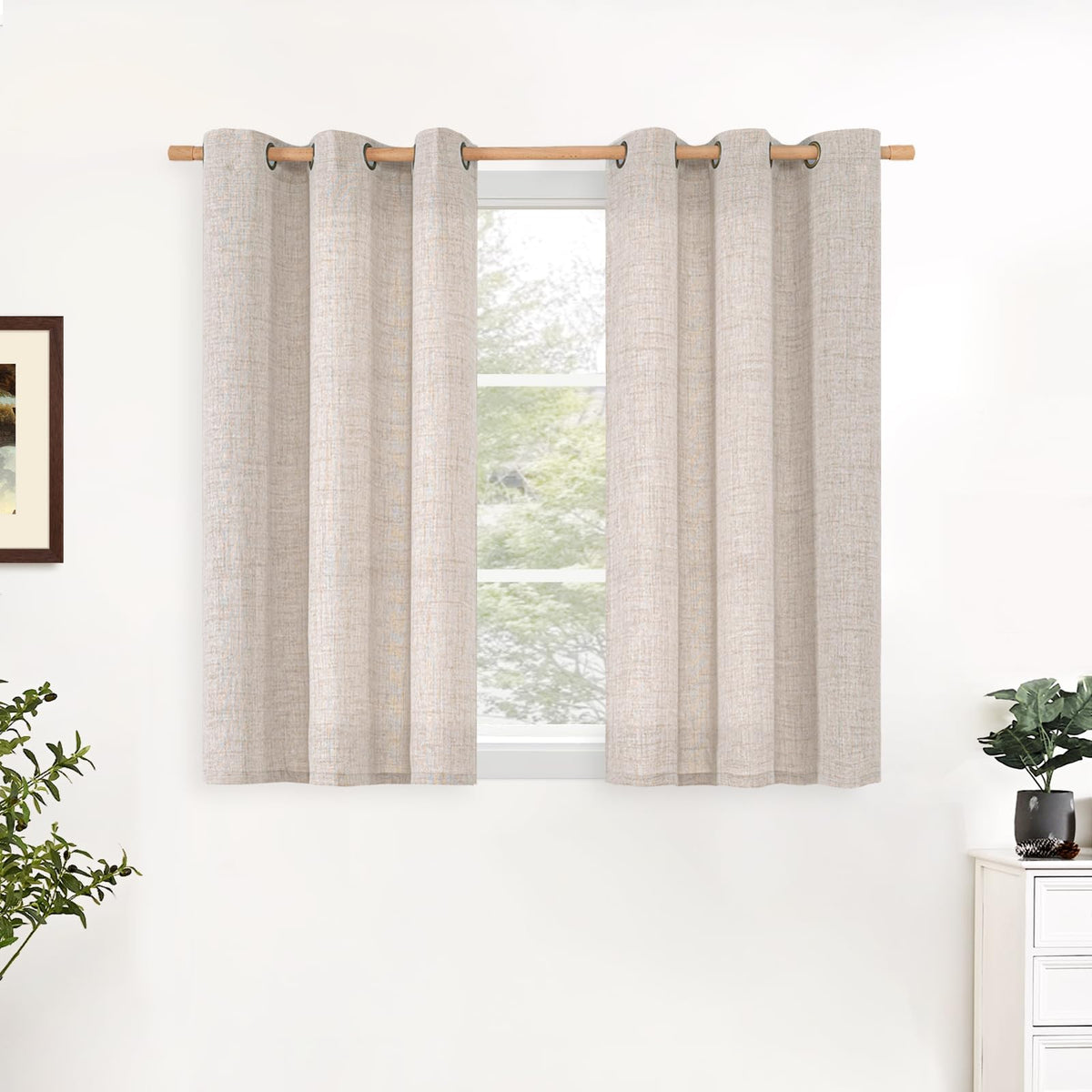 YoungsTex Linen Semi Sheer Curtains 63 Inch Length, Light Filtering Drapes