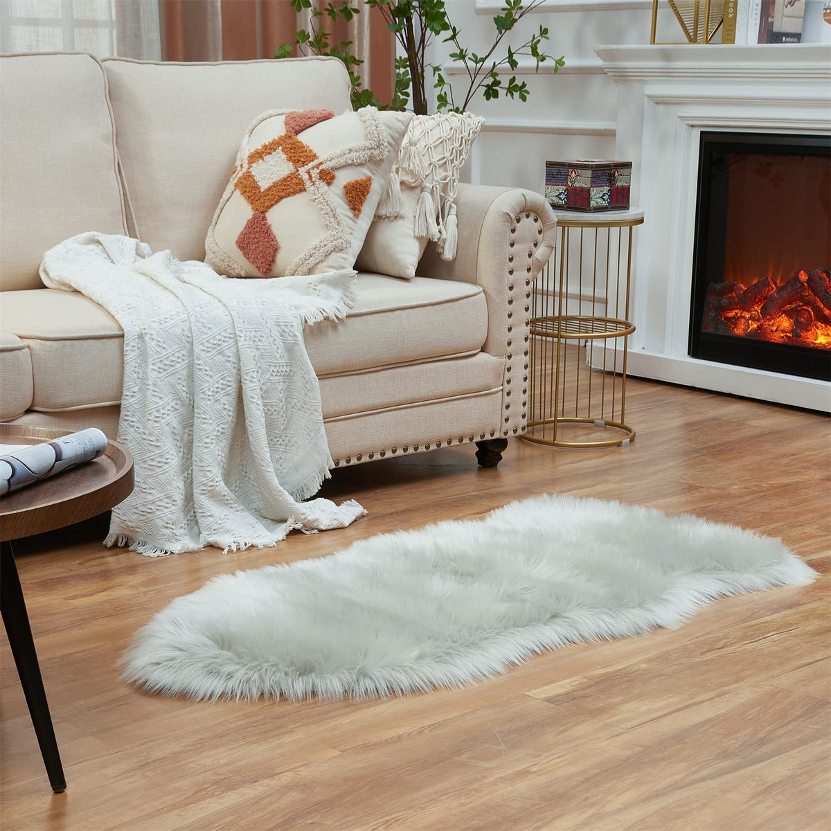 EasyJoy Ultra Soft Fluffy/Fuzzy Shaggy Area Rug Faux Fur Chair Cover Seat Pad for Bedroom Floor Sofa Living Room (2 x 6 ft Sheepskin, Beige)