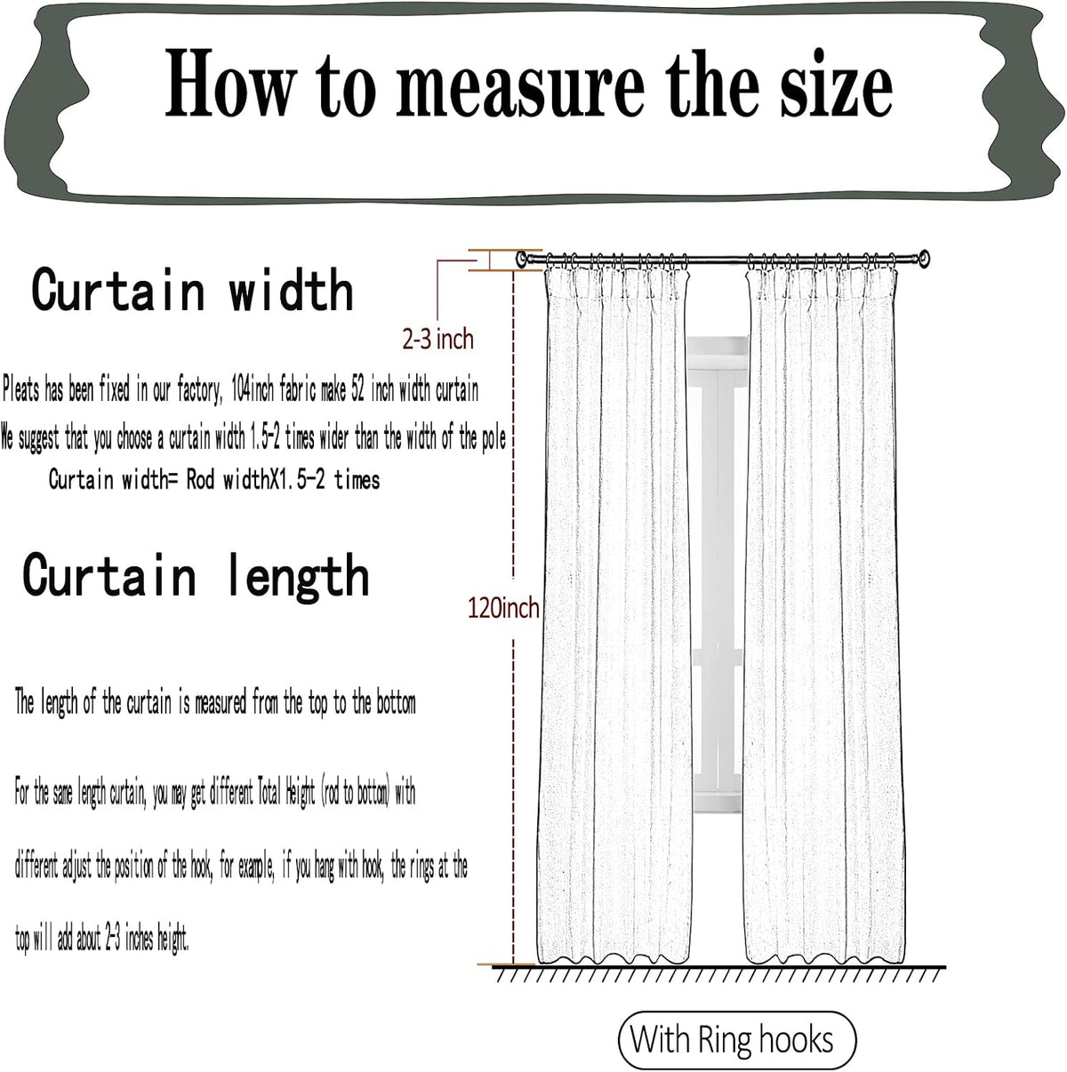 Sheer Curtains 120 inch Length for Living Room, 1 Panel, 52" W x 120" L