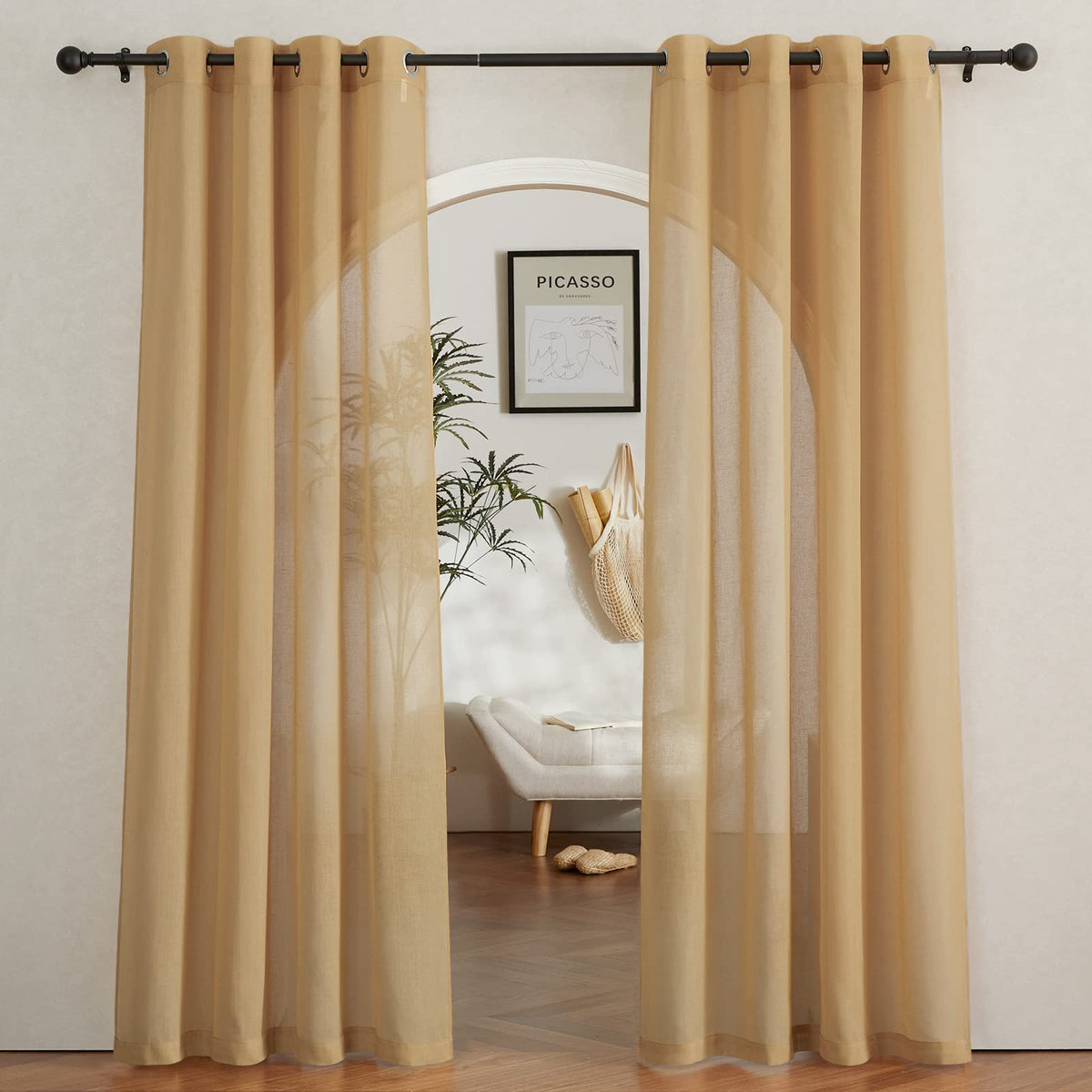 NICETOWN White Sheer Linen Curtains 84 Inch Length 2 Panels Set, W52xL84