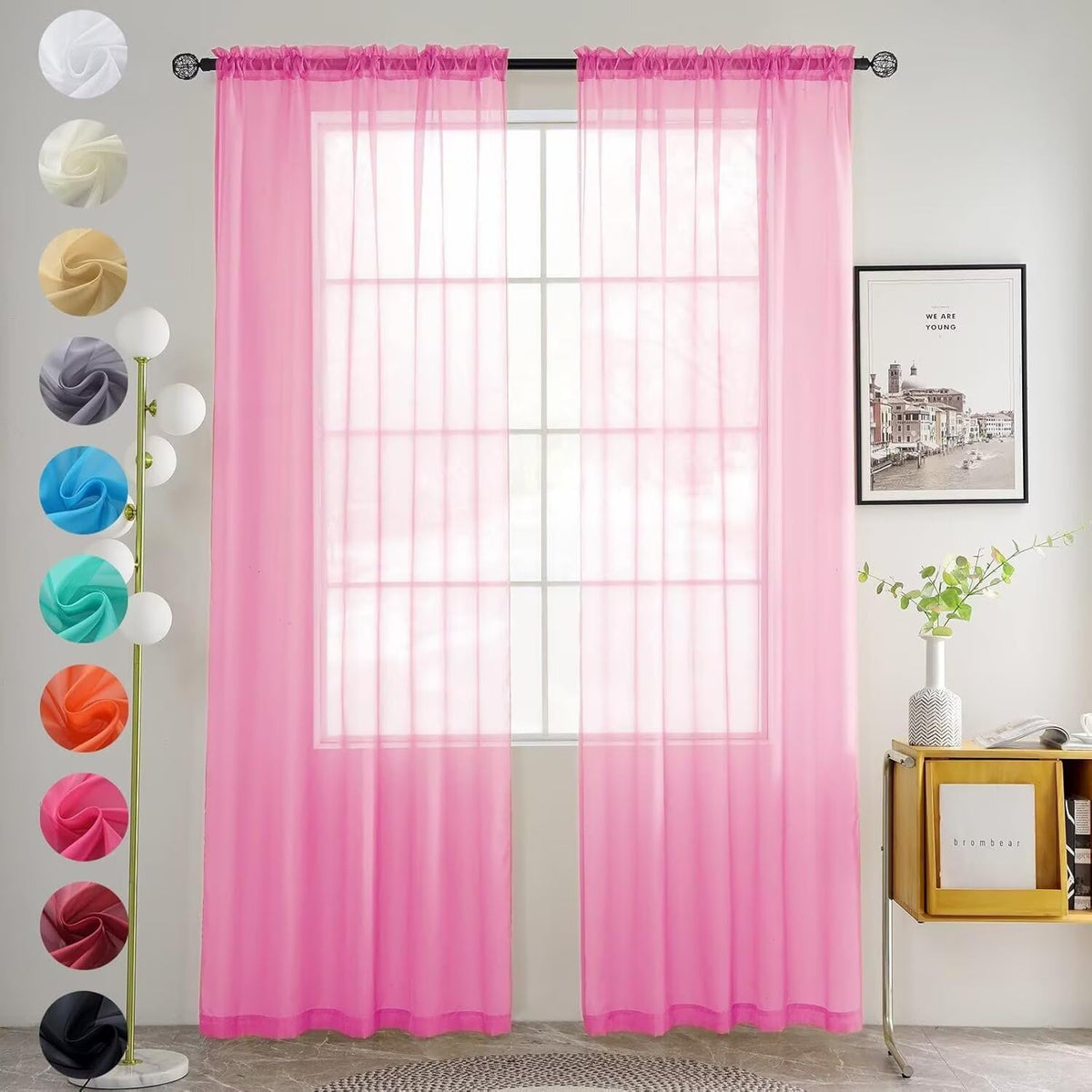 youleyar Solid Sheer Rod Pocket Curtain Voile Draperies 2 Panels White Beige Black Grey Coffee 52 Inch Width 84 Inch Long 1 Pair for Kitchen Bedroom Children Living Room Yard (Orange,52Wｘ84L)